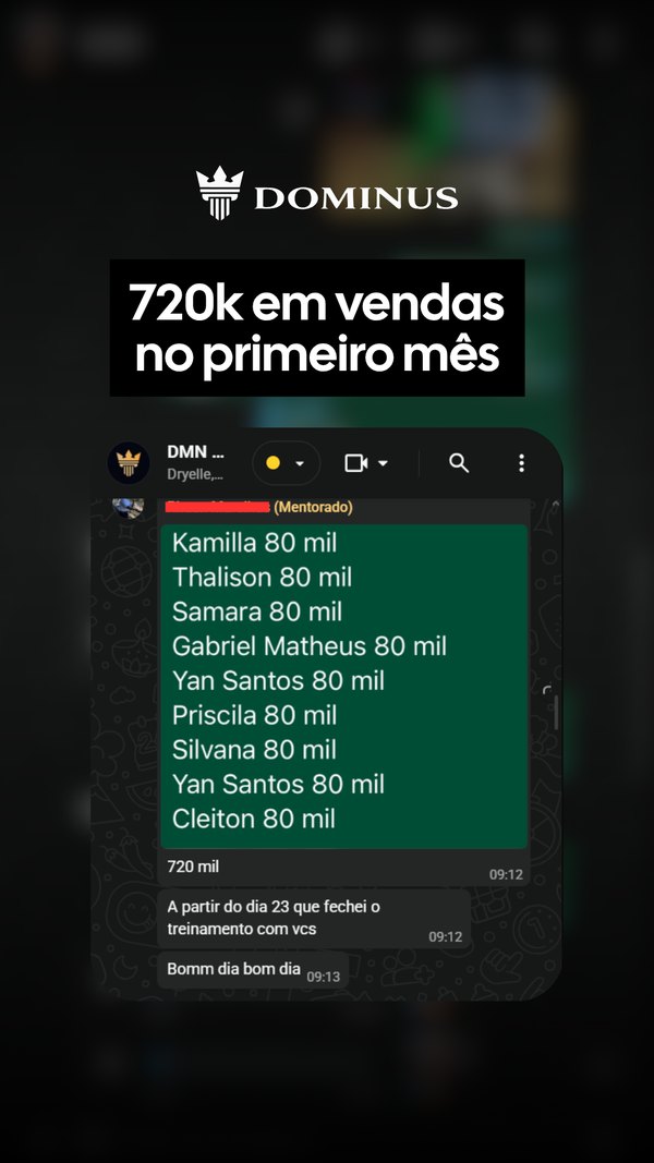 Print de conversa no WhatsApp: 720 mil em vendas no primeiro mês